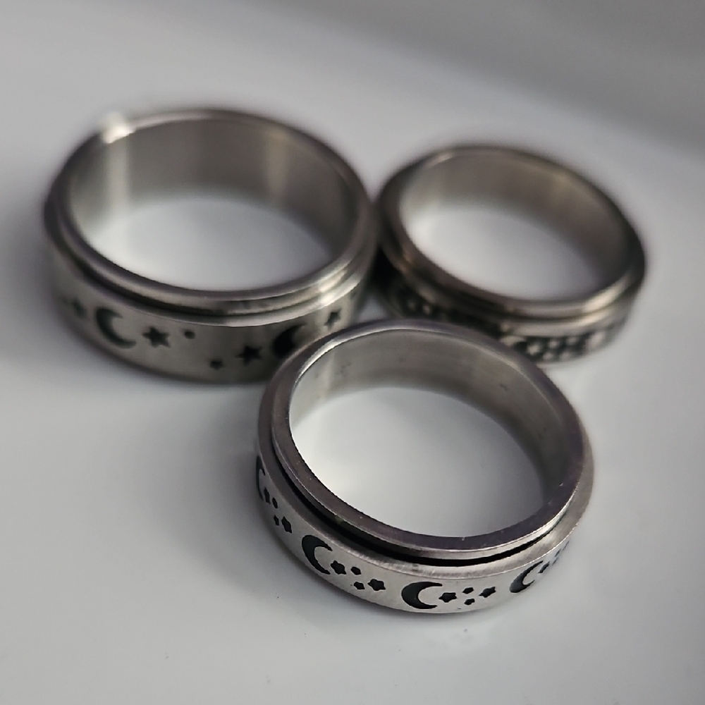 Silver Moon and Star Rings